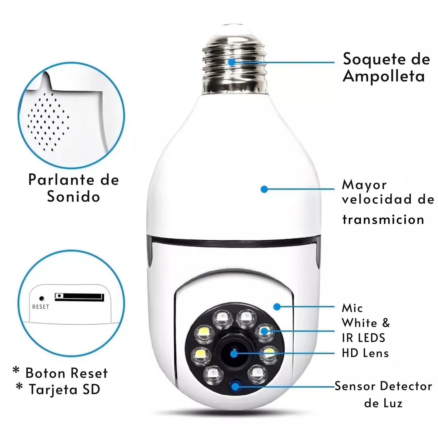 Cámara de seguridad Wifi HD Tipo Ampolleta