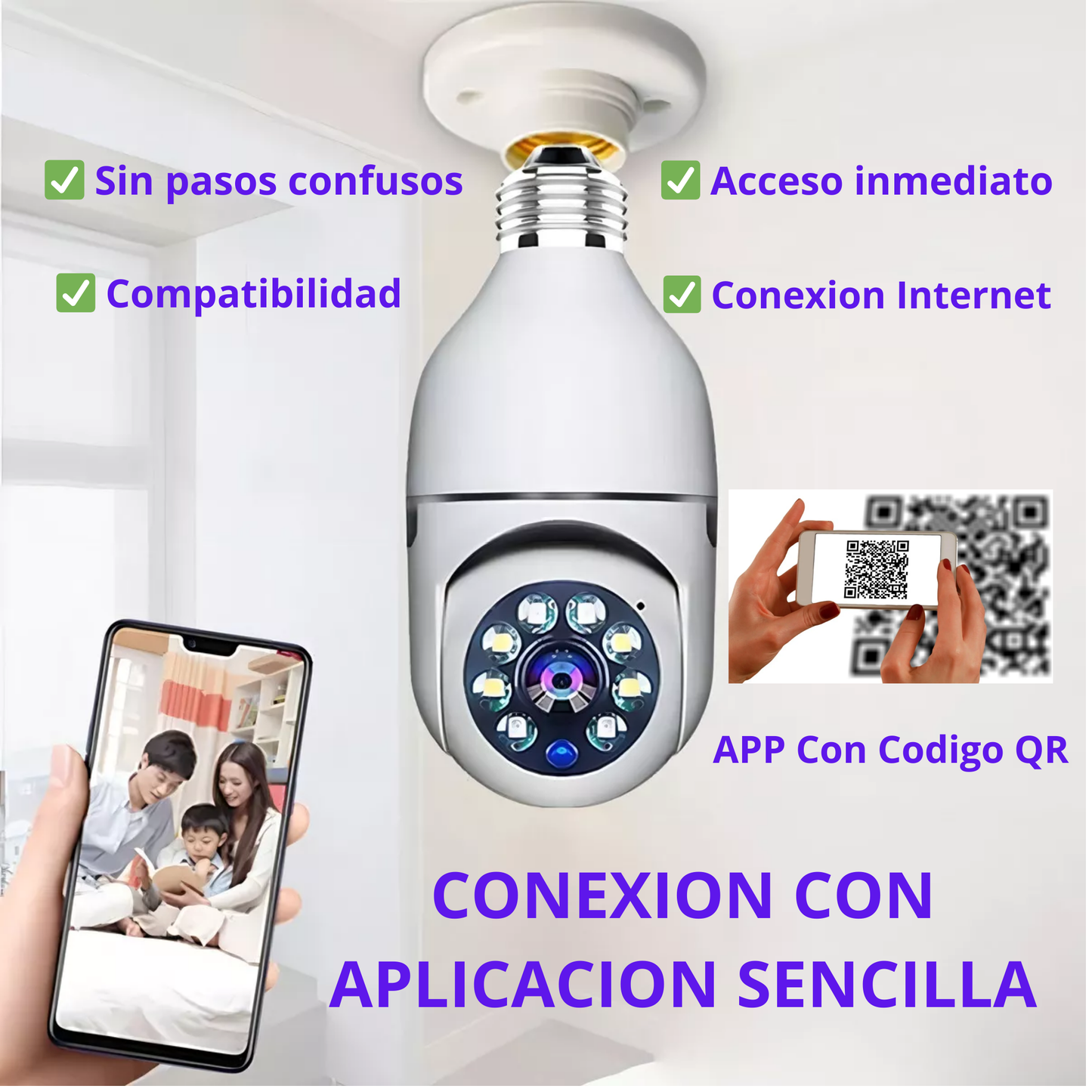 Cámara de seguridad Wifi HD Tipo Ampolleta